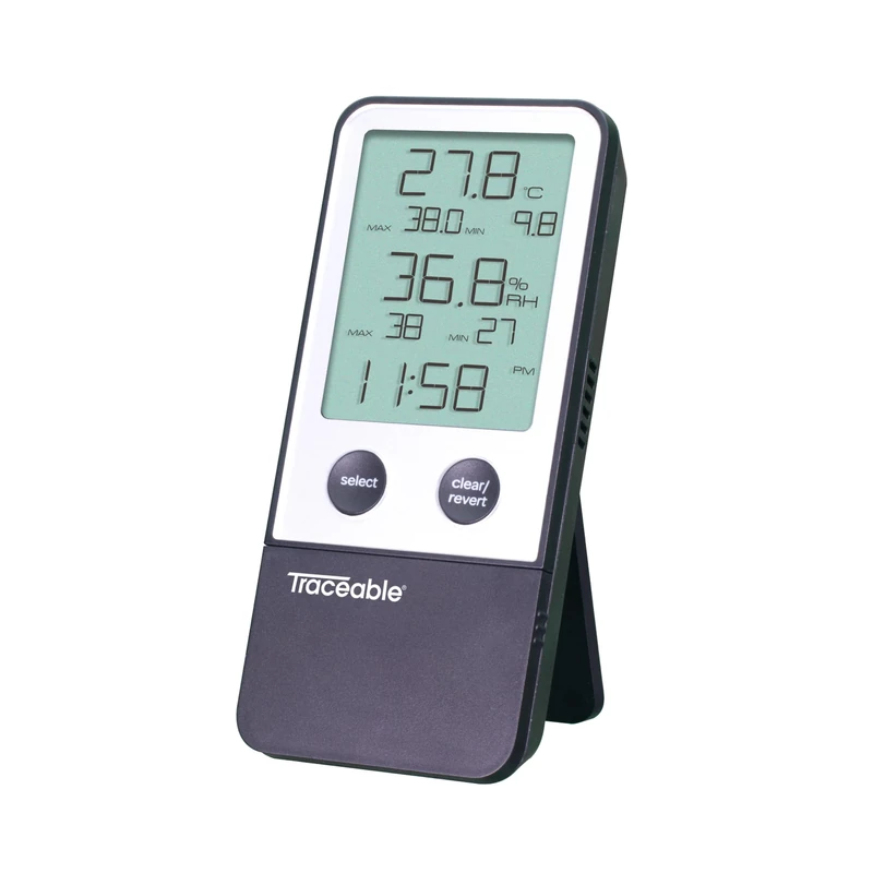 Cole-Parmer - Traceable Temperature and Humidity Thermohygrometer with Clock - Medical & Scientific - LCD Screen, 0°C to 50°C / 32°F to 122°F