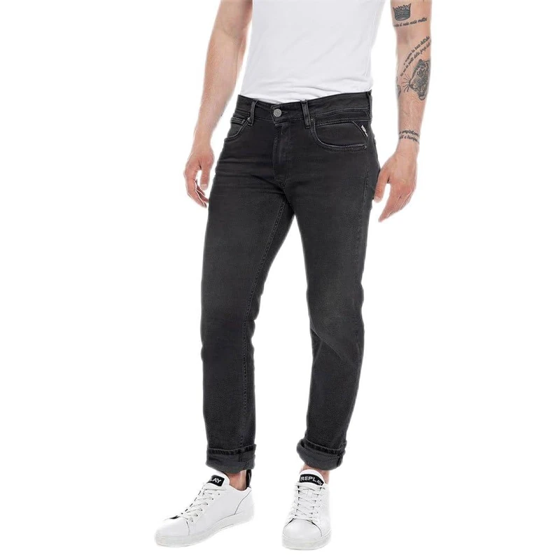 Replay Men's Grover Straight-Fit Hyperflex Jeans with Stretch, Black (Black 098), 29W / 32L