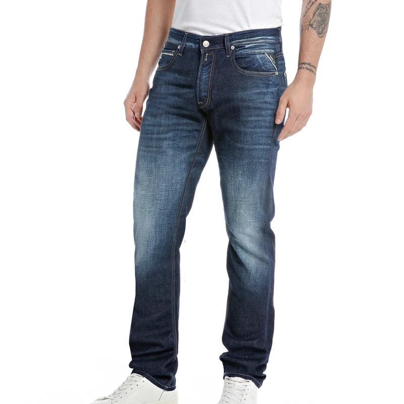 Replay Herren Jeans Grover Straight-Fit Bio, Dark Blue 007-2 (Blau), 27W / 30L