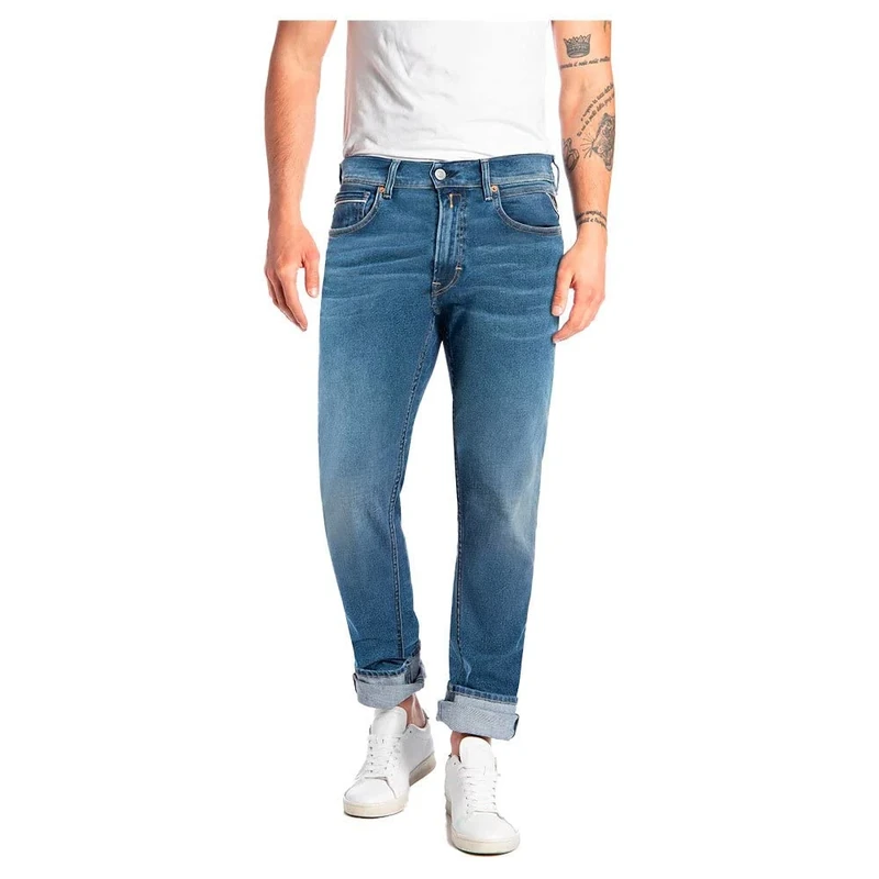 Replay Men's Grover Straight-Fit Hyperflex Jeans with Stretch, Blue (Medium Blue 009), 28W / 30L