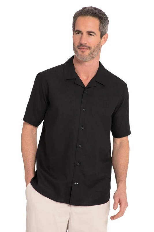 JP 1880, Men's Plus Size Linen Blend Shirt Half Sleeve Cuban Collar Modern Fit, Black, L - Image 1