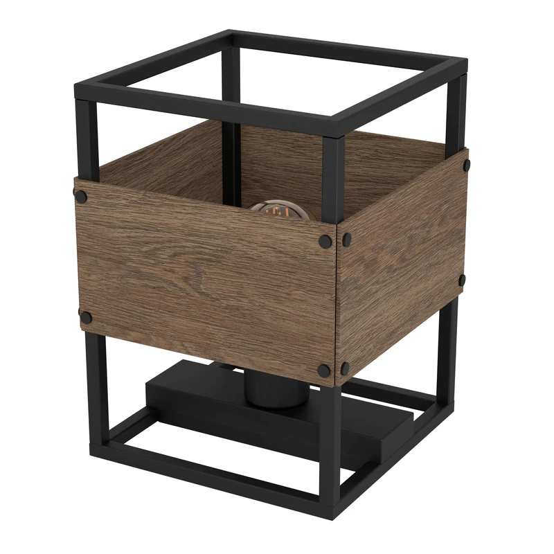 Eglo Bedside lamp Evesham, Side Table Light in Industrial Design, Living Room and Bedroom Lighting Made of Dark Brown Wood Black Metal, E27 Socket