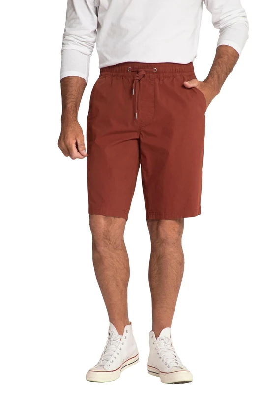 JP 1880 Men's Bermuda, Flexnamic, Elastic Waistband, 4 Pockets Pants, Marsala red, 7XL