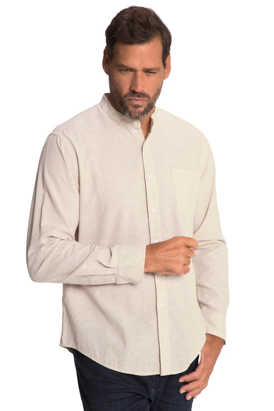 JP 1880 Men's Hemd, Langarm, Leinenmix, Stehkragen, Modern Fit Shirt, Cream White, 7XL