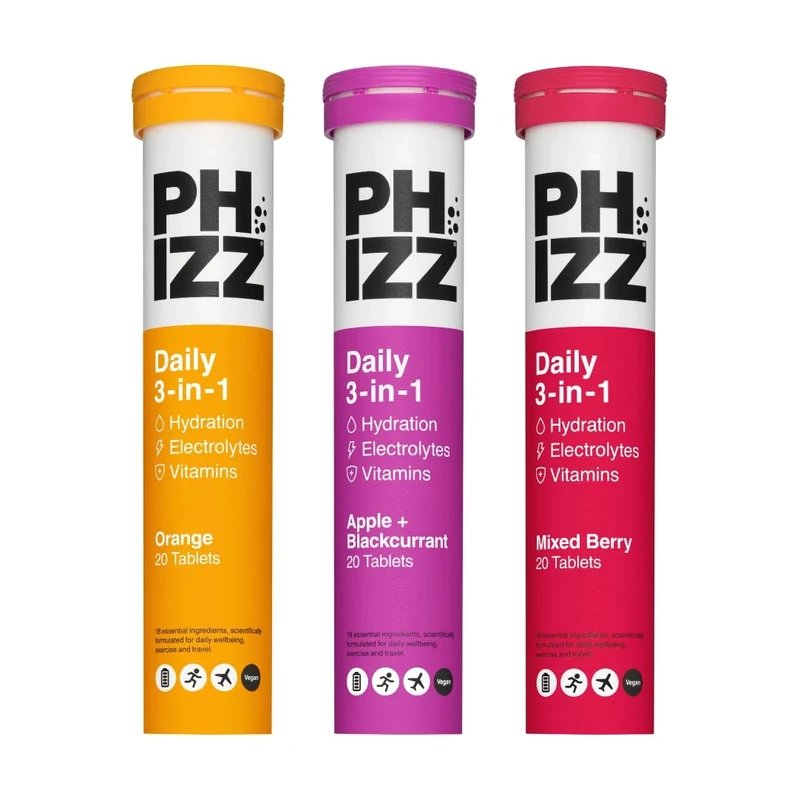 Phizz Electrolytes, Multivitamin & Hydration Tablets - 60 Effervescent Rehydration Electrolyte Tablets - 18 Vitamins & Minerals, Vitamin C, Vegan & Low Calorie