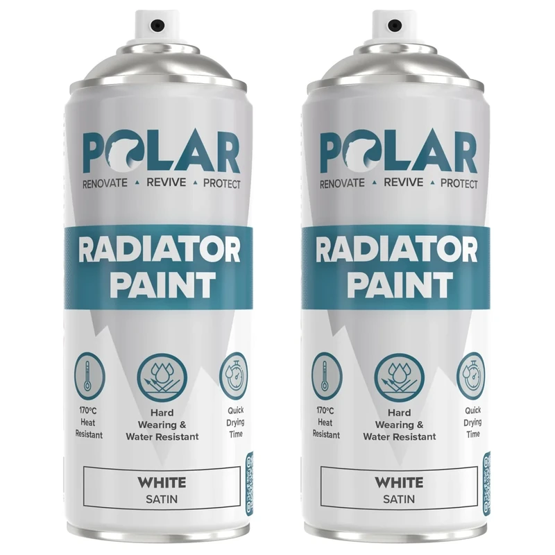 Polar Radiator Spray Paint - 3-in-1 Primer, Under- & Topcoat - Heat Resistant up to 170°C - For Radiators, Hot Pipes & Towel Rails - Satin Finish - White - 2 x 400ml