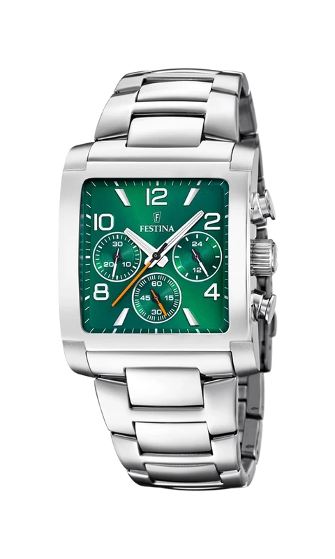 Festina F20652/2 Men's Analogue Quartz Watch with Stainless Steel Strap, Silver-Green