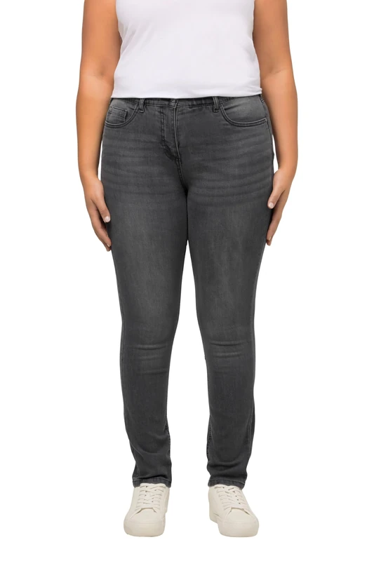 Ulla Popken Women's SkinnyJeans Sarah, schmale 5-Pocket-Form, High Waist Pants, Grey Denim,