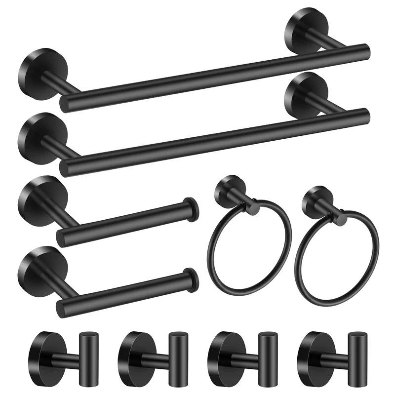 Hinmood Bathroom Hardware Set 24 Inch, Brushed Nickel Towel Bar Rack Set (24 inch, Black)