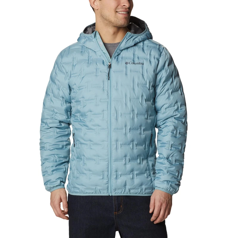 Columbia Men's Delta Ridge Down Hooded Jacket, Hooded Puffer Down Jacket, Stone Blue, Size XXL