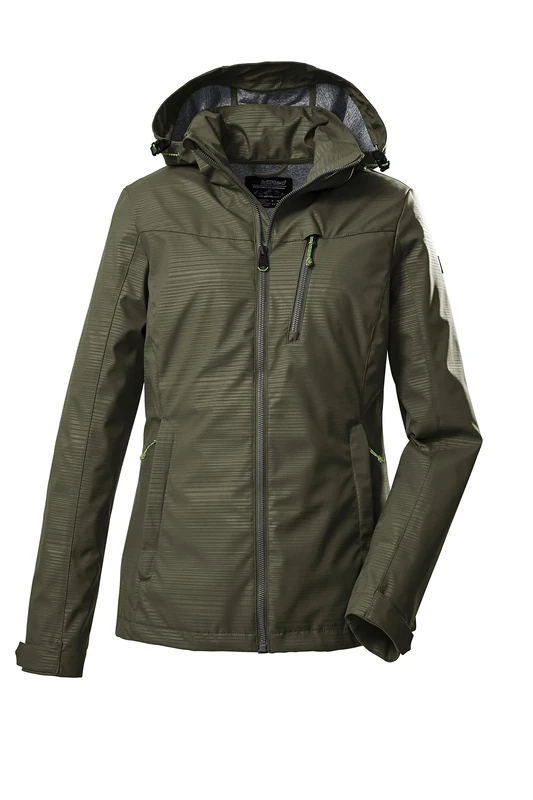 Killtec Women's Kos 91 Wmn Sftshll Softshell Outdoor Jacket with Zip-Off Hood, Dark Olive, 40