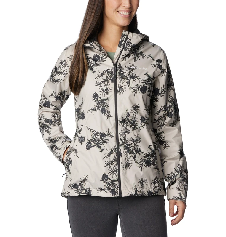 Columbia Women's Inner Limits Jacket, Waterproof Rain Jacket, Dark Stone Pinecones Print, Size M