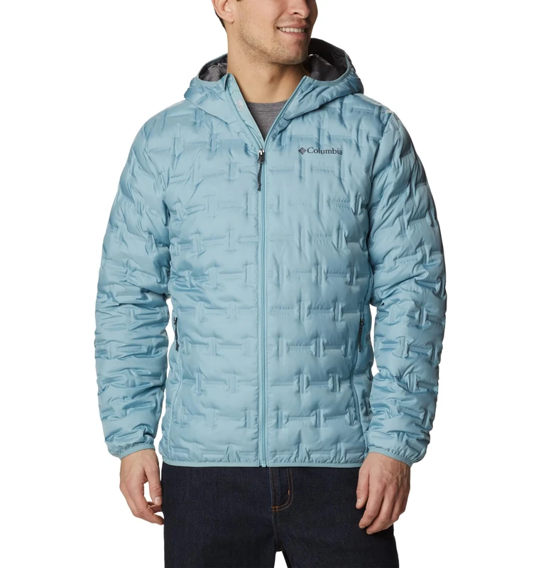 Columbia Men's Delta Ridge Down Hooded Jacket, Hooded Puffer Down Jacket, Stone Blue, Size XL