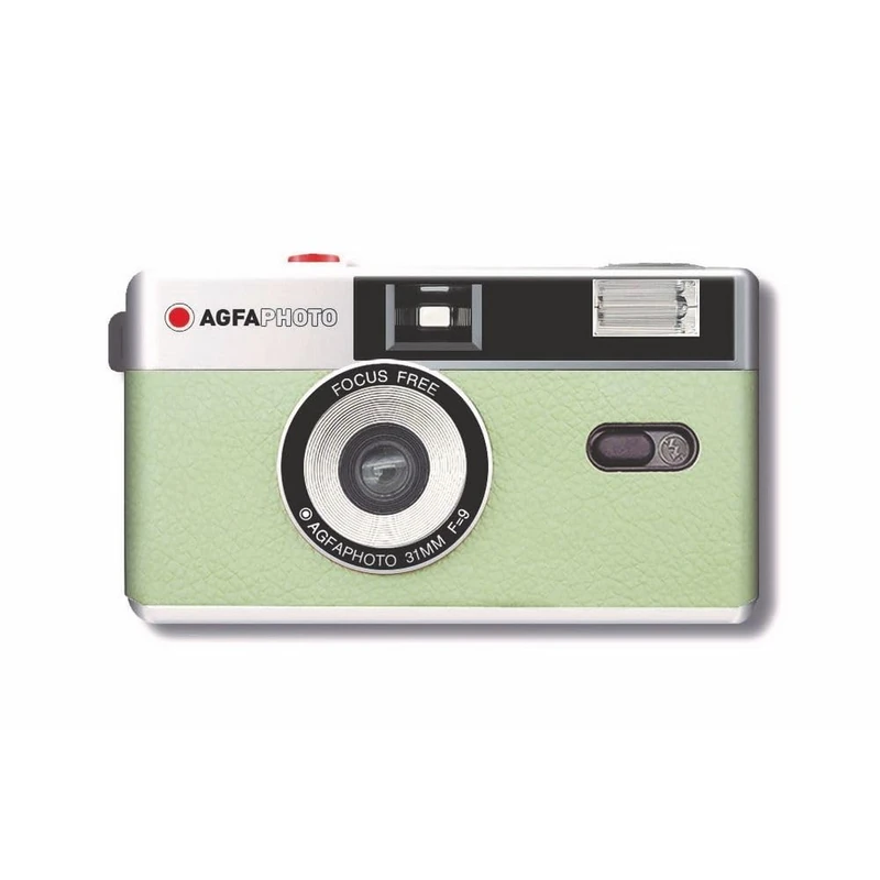 AGFAPHOTO - 35mm Film Camera – 31 mm F9 Lens, Built-in Flash, Fixed Focus, Compatible ISO 200/400/800 – Case and Strap Included - Green