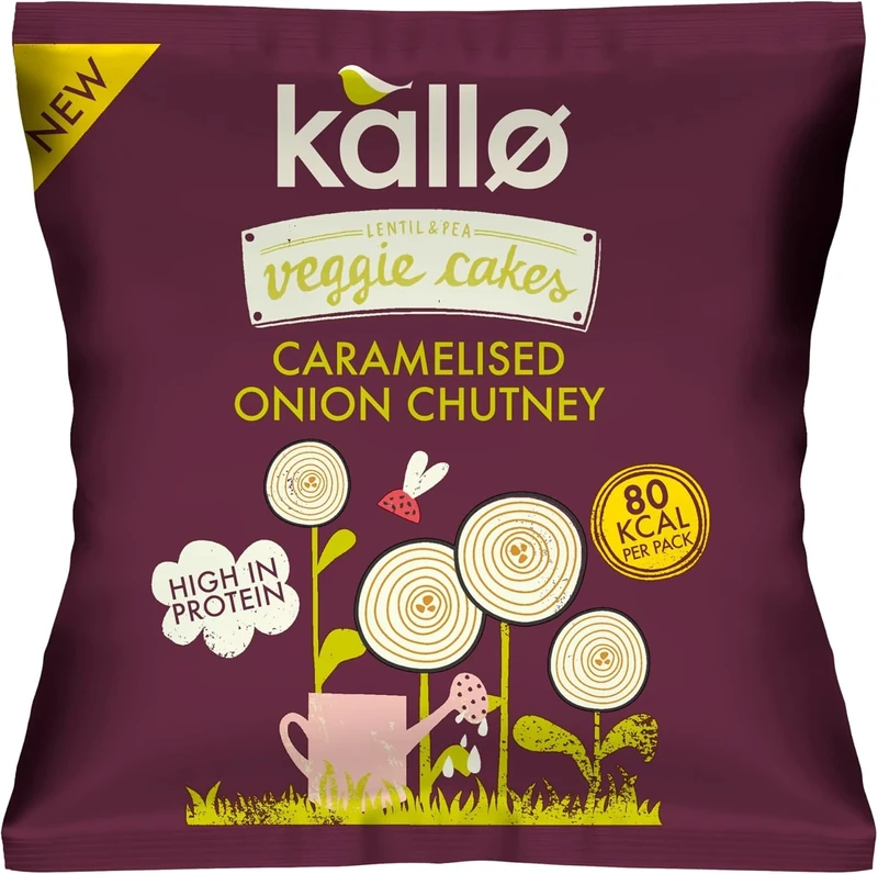 Kallo Caramelised Onion Mini Veggie Cakes, Lentil & Pea Puffed Crackers Made From Plants, Low Fat Healthy Snacks for Adults & Children, Vegan Friendly, Gluten Free, Multipack – 12 x 22g