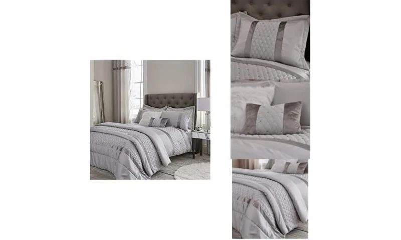 Catherine Lansfield Sequin Cluster Double Duvet Set Silver + Pillowsham Pair + Filled Cushion 30x40cm + 240 x 260 cm Bedspread Silver