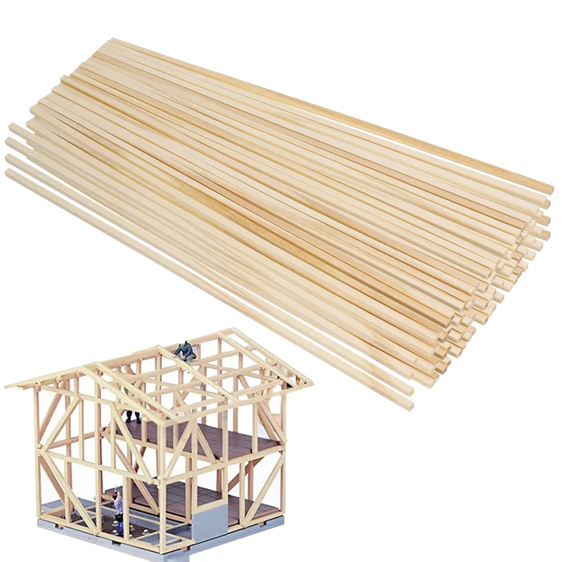 Bestomrogh 100 Pieces Wooden Sticks Balsa Wood Sticks Natural Wooden Square Dowel Sticks for Carving Craft DIY Model Making Woodcraft Decorations (3 x 3 x 300 mm)