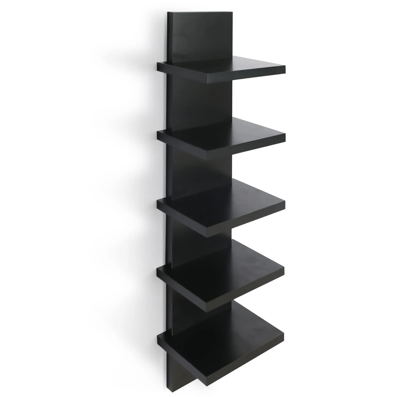 Bloddream 5 Tier Wall Shelves Black, Vertical Column Shelf Floating Storage Home Decor Organizer Design Utility Shelving Bedroom Living Room, 30.7