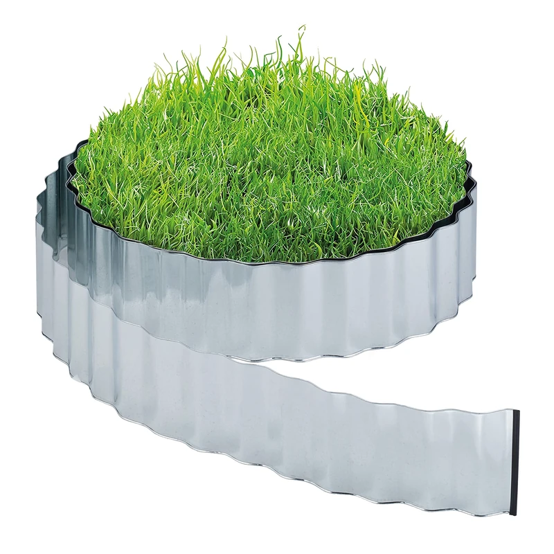 Relaxdays Garden Edging, Lawn Border, 12 m Length, 16 cm Height, Galvanised, Flexible, Metal, Silver Colour, Iron, 16 x 1200 cm