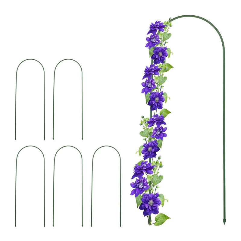Relaxdays Plant Trellis, Set of 6, Arched Shape, Dimensions: H x W: 90 x 32 cm, Frame for Plants, Metal, Green