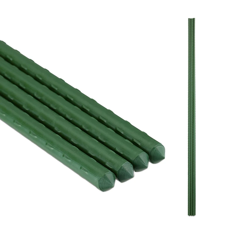 Relaxdays Stakes, Set of 10, Climbing Aid for Plants, 120 cm Height, Diameter 10 mm, Plastic, Metal, Green