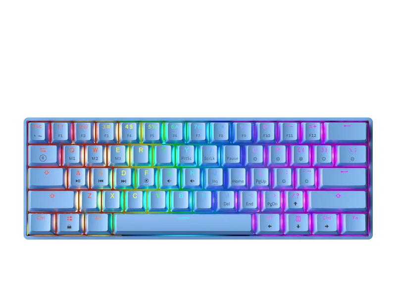 GK61 Mechanical Gaming Keyboard - 61 Keys Multi Color RGB Illuminated LED Backlit Wired Programmable for PC/Mac Gamer (Gateron Mechanical Silent Brown, Blue)