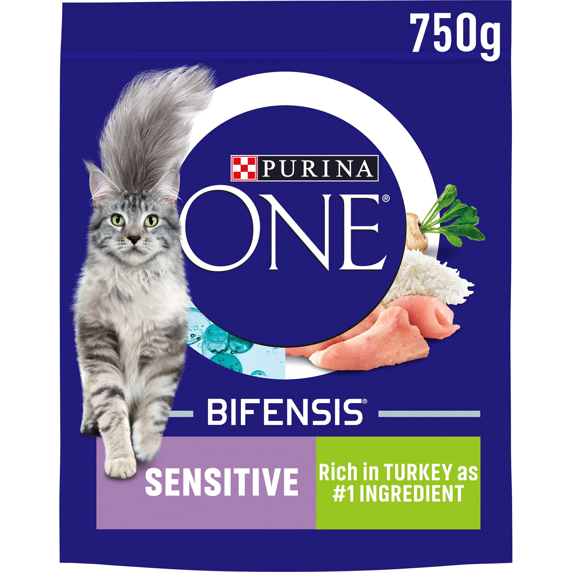 PURINA ONE Sensitive Turkey Dry Cat Food 750g (Pack of 4)