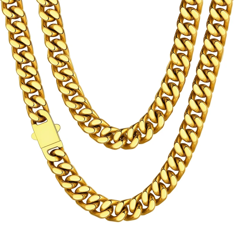 ChainsHouse Gold Plated Chain Big Gold Cuban Link for Men Hip Hop Jewelry Men Stainless Steel Curb Chunky Necklace Women