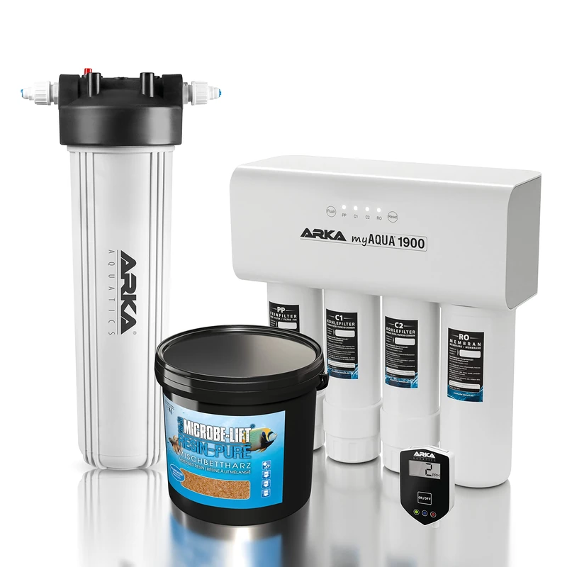 ARKA - myAQUA 1900 Starter Set - Reverse Osmosis System for 1900 L/Day Including Inline TDS Meter & Multifilter/Resin Filter Capacity 4000 ml Including Resin-Pure Mixed Bed Resin