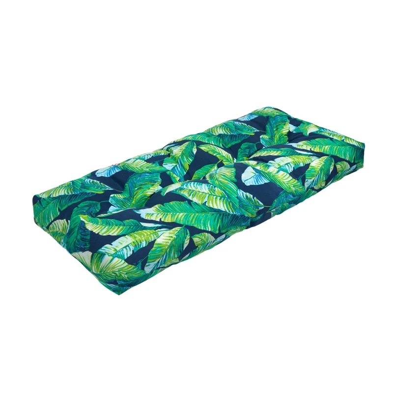 Magpie Fabrics Indoor Outdoor Bench Cushion 45"x18", Non-Slip Tufted Long Seat Pads, Patio Loveseat Cushion for Window, Garden, Swing, Settee - Green Lagoon Leaves