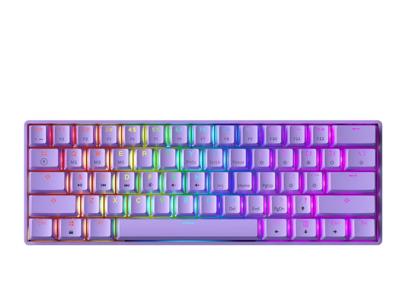 GK61 Mechanical Gaming Keyboard - 61 Keys Multi Color RGB Illuminated LED Backlit Wired Programmable for PC/Mac Gamer ( Gateron Optical Black , Lavender )