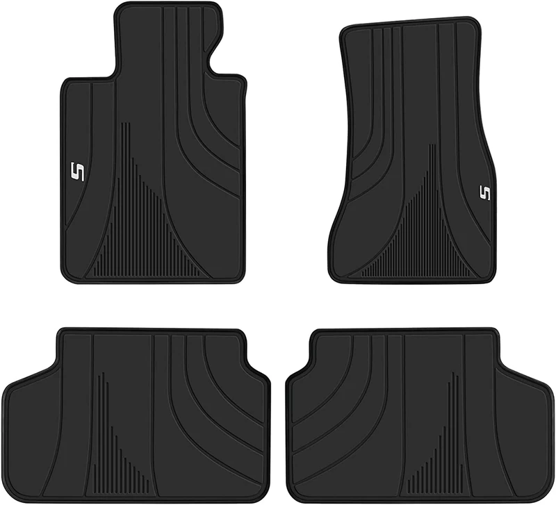 Matericuo Car Floor Mats Custom Fit for BMW 5 Series G30/G31 2017-2023 Black White Rubber Auto Liner Mats All Weather Protection Heavy Duty Odorless