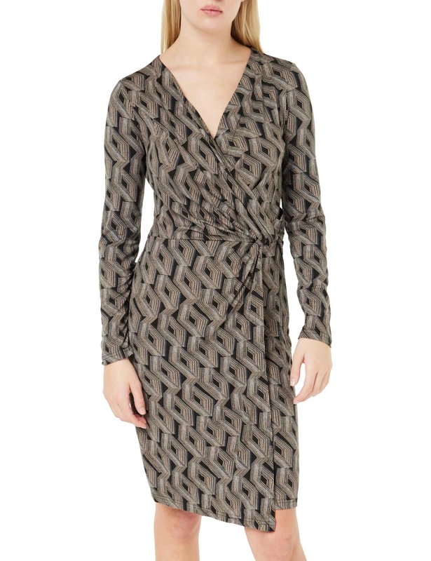 Desires Women's Earla Long Sleeve Wrap Dress, 9000P Black Print, M
