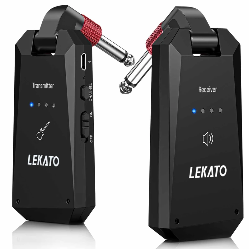 LEKATO 5.8Ghz Wireless Guitar Transmitter Receiver, Strong Anti-Interference Instrument Wireless System,Digital Audio Cordless Guitar Bass System High Frequency for Electric Guitars, Bass(WS90)