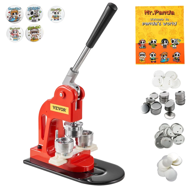 VEVOR Red Button Maker Machine, 32 mm (1.25 inch) Badge Punch Press Kit, Children DIY Gifts Pin Maker, Button Making Supplies with 500pcs Button Parts & Circle Cutter & Magic Book - Image 1