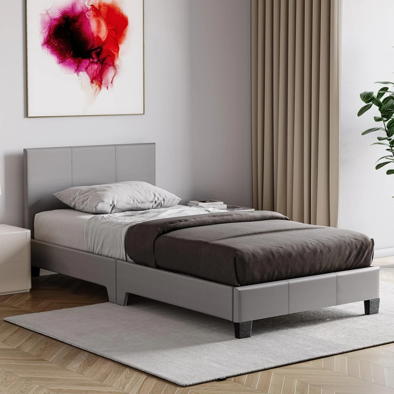 Vida Designs Lisbon Faux Leather Bed, Grey (Single 3Ft - No Mattress) (UKFR Certified)