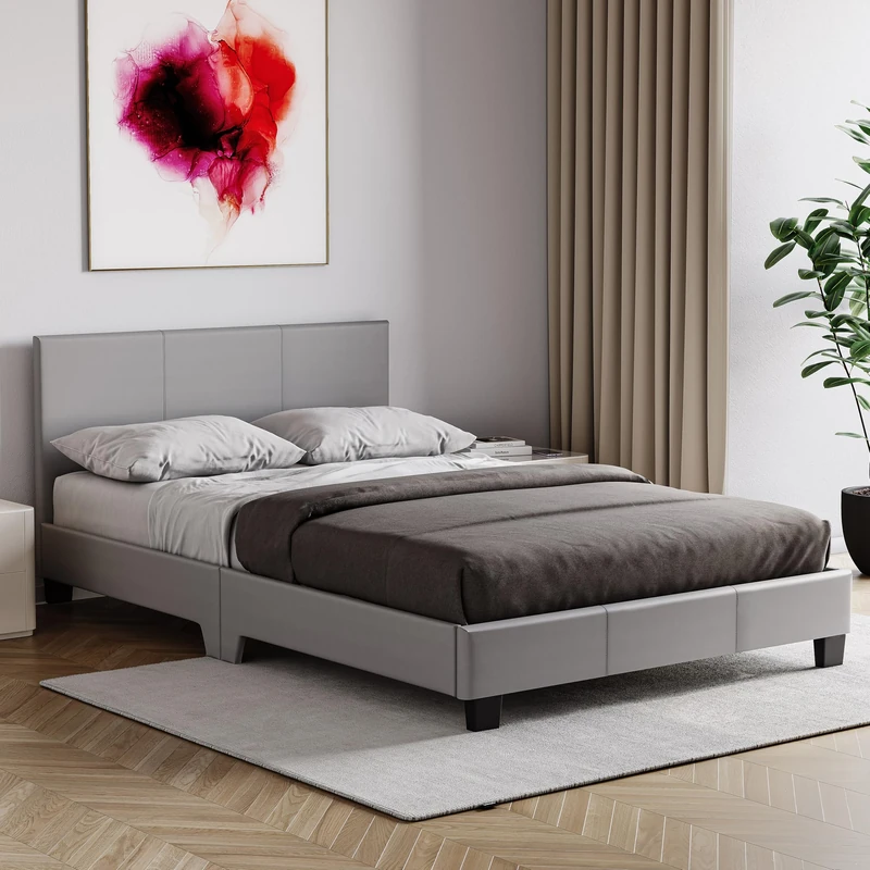 Vida Designs Lisbon Faux Leather Bed, Grey (Small Double 4Ft - No Mattress) (UKFR Certified)