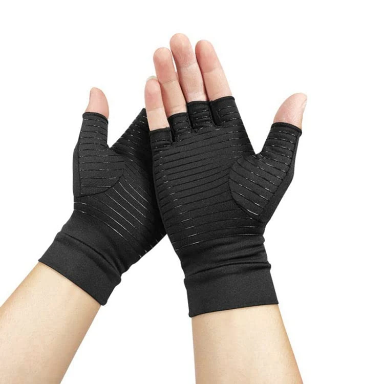 Jesata Copper Compression Arthritis Gloves, Best Infused Rheumatoid Osteoarthritis Wrist Support, Fingerless Pain Relief and Healing for Arthritis, Carpal Tunnel, 1 Pair (M), black