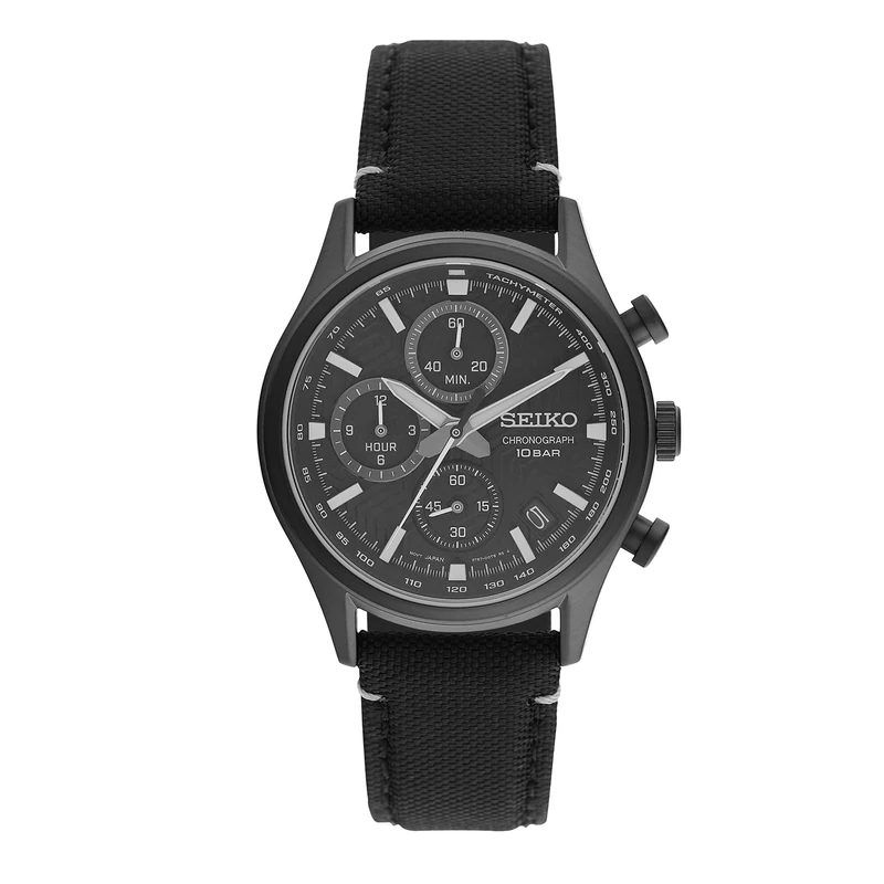 Seiko Men's Analogue Quartz Watch with Nylon Strap SSB421P1, Black, Black, Strap.