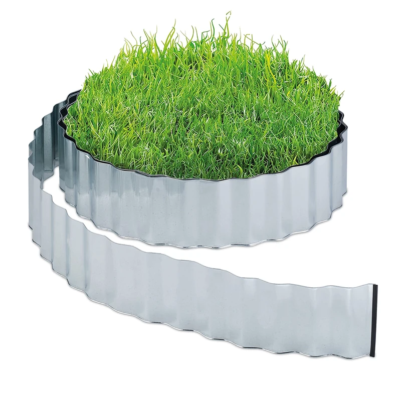 Relaxdays Garden Edging, Lawn Border, 15 m Length, 16 cm Height, Galvanised, Flexible, Metal, Silver Colour, Iron