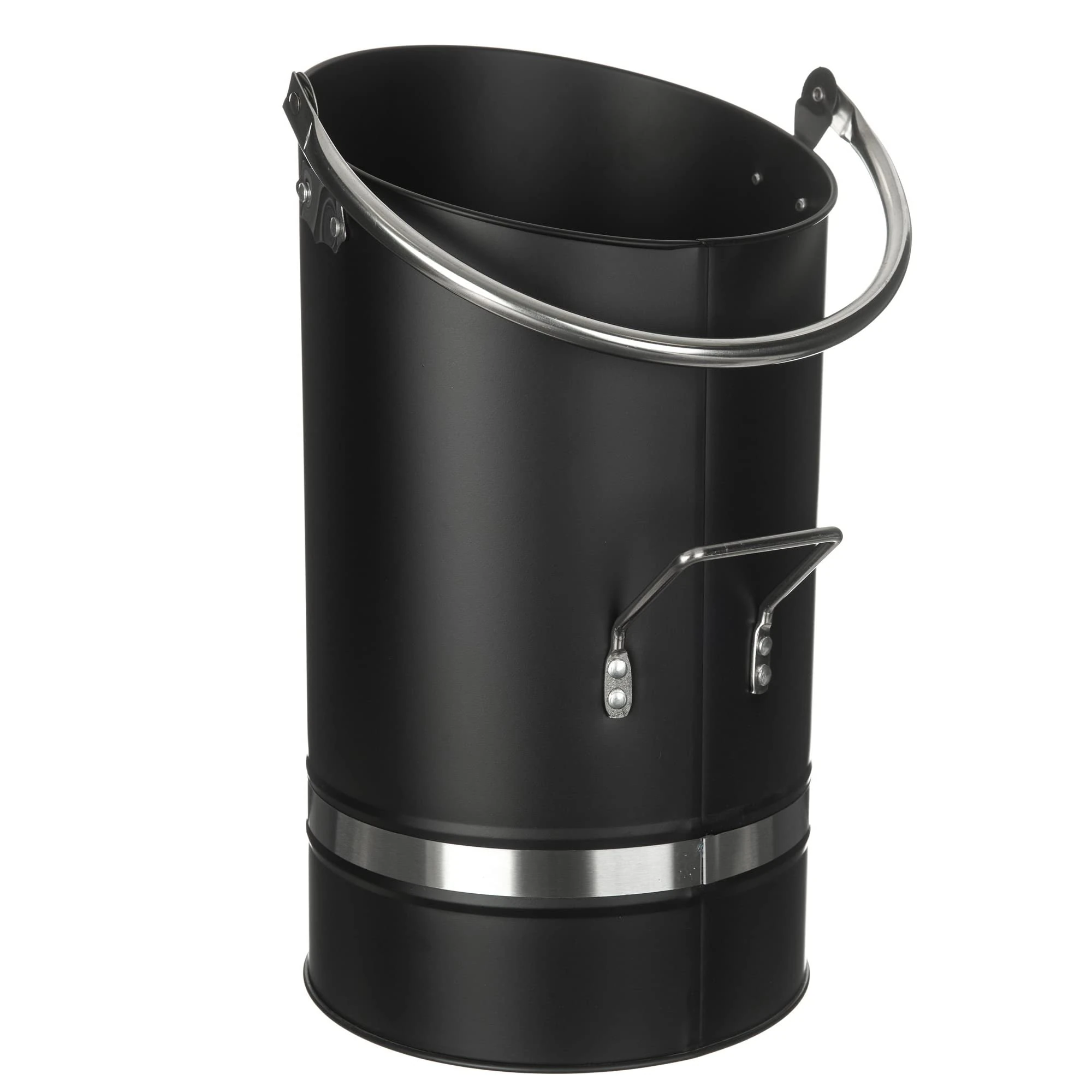LIVIVO Ellipse Coal Bucket With Nickel Coated Handle - Powder Coated Stainless Steel - Heavy Duty Multipurpose Fireplace Coal Hod