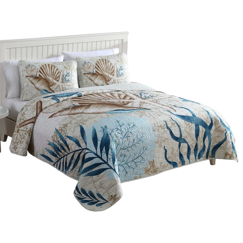 Caribbean Joe Coastal 3-Piece Quilt Set, King, Blue Sea Turtle