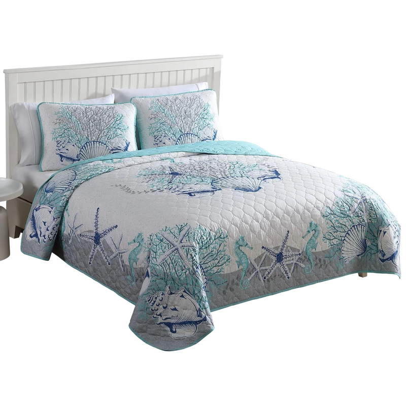Caribbean Joe Coastal 3-Piece Quilt Set, Full/Queen, Beach Delight Aqua