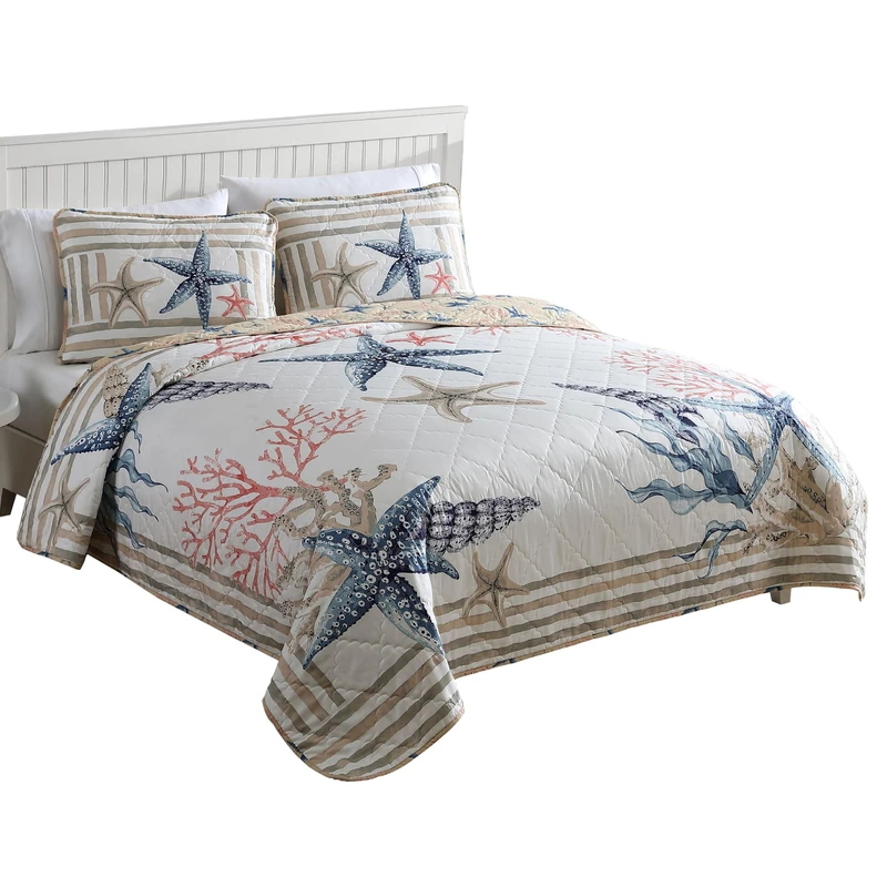 CARIBBEAN JOE 3-Piece Quilt Set, Polyester, Sea Breeze Seaweed, King