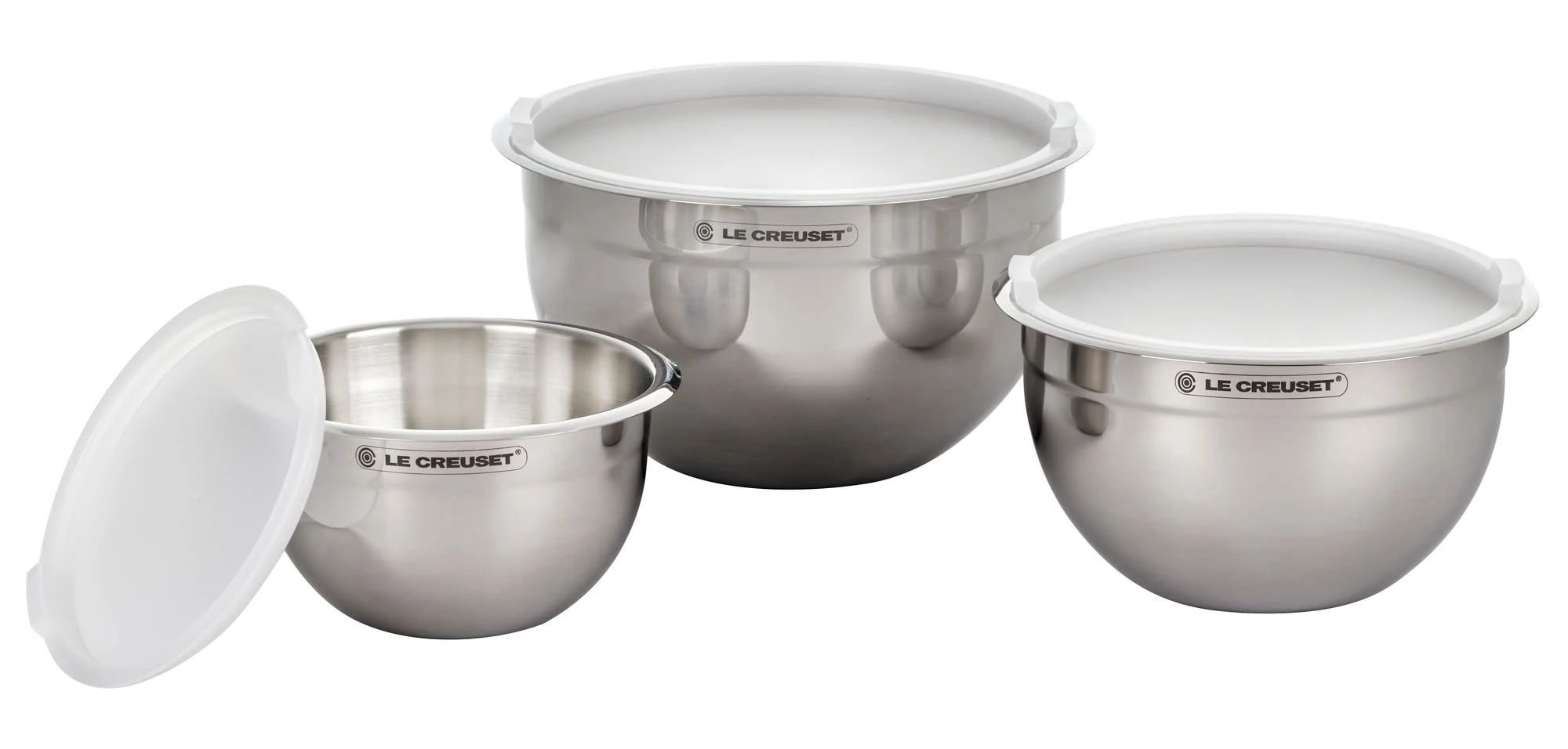 Le Creuset 3-Piece Stainless Steel Mixing Bowl Set with lid, 41901000010000