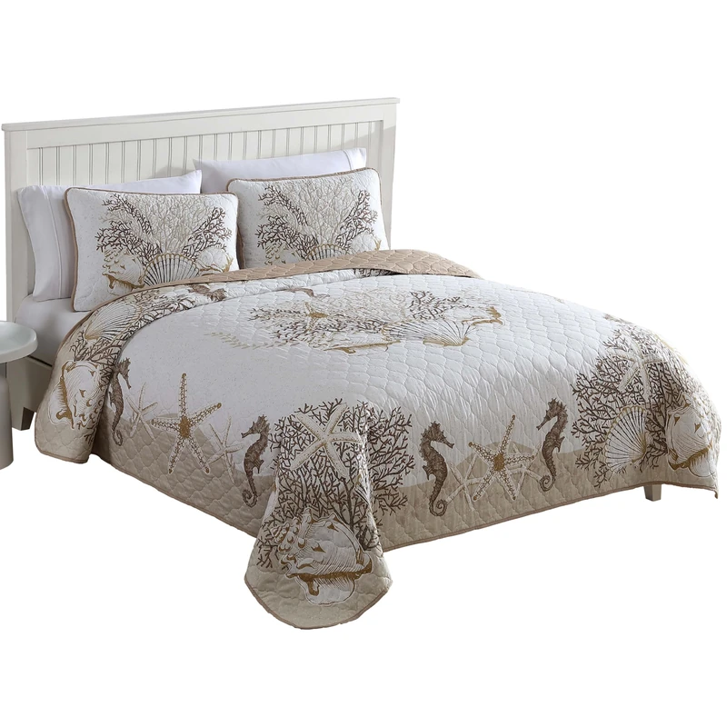 CARIBBEAN JOE 3-Piece Quilt Set, Polyester, Beach Delight Sand, Full/Queen