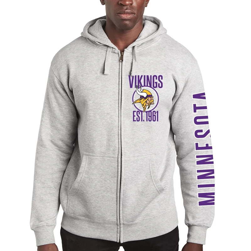 Junk Food Unisex's NFL MVP Zip Hoodie Sweatshirt Hooded, Minnesota Vikings-Athletic Heather, XL