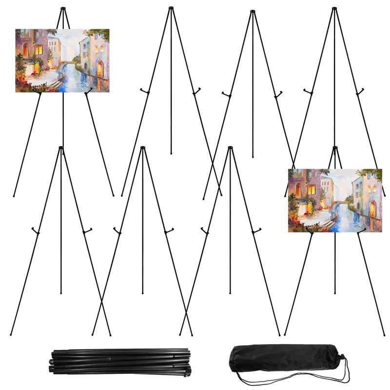 JEAWIWI 8 Pcs Easel Stand for Sign 65 Inches, Portable Picture Stands for Display, Tripod Artist Easel for Painting, Floor Wedding Welcome Sign Stand, Balck Metal Painting Easel with Portable Bags - Image 1