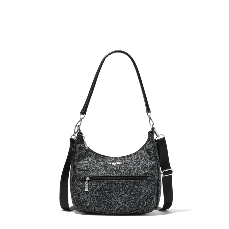 Baggallini Women's Modern Pocket Half Moon Bag, Midnight Blossom Print, One Size