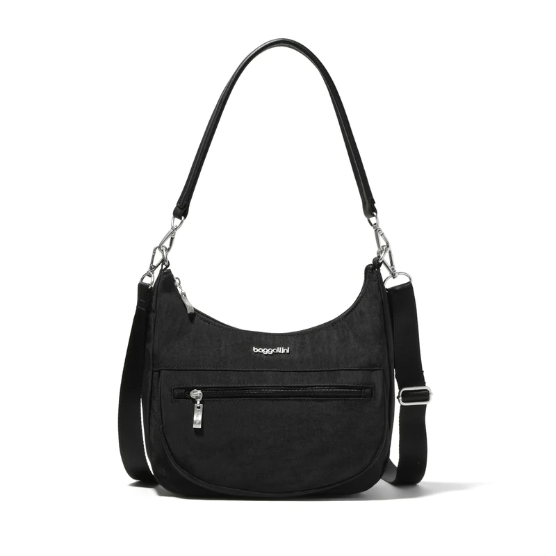 Baggallini Women's Modern Pocket Half Moon 11"x10.5" Shoulder W/Replaceable Straps Converts to Crossbody Bag, Black, One Size